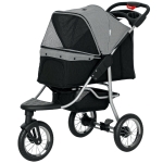 PawHut Small Dog Stroller, 3-Wheel Foldable Pet Stroller with Adjustable Canopy and Zippered Mesh Door for Pet Owners, Grey