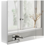 kleankin 28" x 24" Wall Mounted Mirror Cabinet, Bathroom Medicine Cabinet with Mirror, 3 Doors and Adjustable Shelves, White