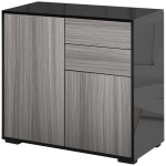 HOMCOM High Gloss Buffet Sideboard with 2 Drawers, 2 Doors and Adjustable Shelf, Kitchen Storage Cabinet with Push Open Design, Grey and Black