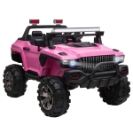 Aosom 2-Seater Kids Ride On Police Car, 12V 7AH Remote Control Police Truck Electric Car for Toddlers with LED Lights, Big Off-road Wheels, 4 Shock Absorbers, MP3, Storage, Pink