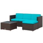 Outsunny Patio Furniture w/ Soft Cushions, Corner Sofa Sets, Turquoise