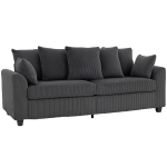 HOMCOM Corduroy Couch, 3 Seater Sofa, Modern Upholstered Couch with Curved Armrests and 8 Removable Pillows, Dark Grey