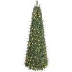HOMCOM 7 ft Prelit Pop Up Christmas Tree, Collapsible Artificial Xmas Tree with Metal Stand for Holiday Decor, Green