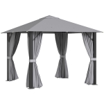 Outsunny 10' x 10' Patio Gazebo Aluminum Frame Outdoor Canopy Shelter with Sidewalls, Vented Roof for Garden, Lawn, Backyard, and Deck, Gray