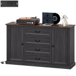 HOMCOM Farmhouse Sideboard with Charging Station, 58" Buffet Cabinet, Kitchen Storage Cabinet with 4 Drawers, 2 Doors, Black