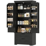 HOMCOM Farmhouse Kitchen Pantry Storage Cabinet, 64" Freestanding Kitchen Pantry Cabinet with Drawers, Distressed Black