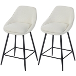 HOMCOM 26" Counter Height Barstools Set of 2, Upholstered Swivel Bar Stools with Backrests and Armrests, Cream White