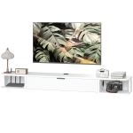 HOMCOM 55" Floating TV Stand for TVs up to 60 Inch, Wall Mounted Media Console with Flip Drawer and 2 Open Shelves, White