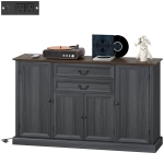 HOMCOM Farmhouse Sideboard with Charging Station and Thickened Top, 58" Buffet Cabinet with 2 Soft-Close Drawers, Black