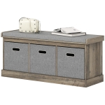 HOMCOM Shoe Storage Bench with Seat, Entryway Bench Seat with Cushion, 3 Fabric Drawers for Hallway, Washed Grey