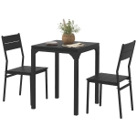 HOMCOM Dining Table Set for 2, 3 Piece Kitchen Table and Chairs with Metal Legs for Small Spaces, Black