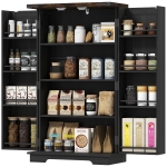 HOMCOM Farmhouse Kitchen Pantry Storage Cabinet, Kitchen Pantry Cabinet with Doors and Adjustable Shelves, Black