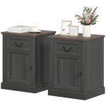 HOMCOM Side Table Set of 2, End Tables with Drawer and Cabinet, Nightstands for Small Spaces, Living Room, Black