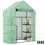 Outsunny 3-Tier Mini Greenhouse, Walk-in Greenhouse, Garden Hot House with 4 Shelves, Roll-Up Door and Weatherized Cover, 56" x 29" x 77", Dark Green
