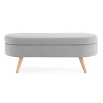 Oval Storage Ottoman Bench with Linen-Upholstered Pleated Fabric, Multiuse Footstool and Seat for Living Room, 43.5" L x 16" W x 16" H, Grey