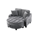 2-Seater Sofa Chaise Lounge with Irregular Curved Armrests, Ergonomic Backrest, Footrest with 2 Throw Pillows, 42.5" L x 32.5" W x 36.5" H, Grey