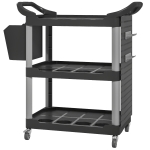 HOMCOM 3-Tier Rolling Tool Cart, 200 LBS Capacity Plastic Utility Cart with Side Shelf and Bucket, Black and Light Gray