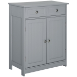kleankin Freestanding Bathroom Floor Cabinet, Organizer Floor Tower with 2 Door, 2 Drawers, Adjustable Shelf, Grey