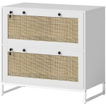 Vinsetto 2-Drawer Filing Cabinet with Lock, Rattan File Cabinet with Adjustable Hanging Bar, White