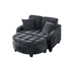 2-Seater Sofa Chaise Lounge with Irregular Curved Armrests, Ergonomic Backrest, Footrest with 2 Throw Pillows, 42.5" L x 32.5" W x 36.5" H, Black