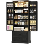 HOMCOM 72" LED Kitchen Pantry Cabinet, Buffet Storage Cabinet with 10 Door Shelves, 2 Drawers and Adjustable Shelves, Black