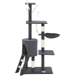 PawHut 53" Cat Tree Tower, Kitten Activity Centre with Scratching Posts, Condo, Perches, Ladder, Hammock, Dangling Toys, Dark Grey