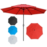 Outsunny 9FT 3 Tiers Patio Umbrella Outdoor Market Umbrella with Crank, Push Button Tilt for Deck, Backyard and Lawn, Red