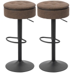 HOMCOM Set of 2 Barstools with Storage, Swivel Bar Stools with PU Leather Upholstered, Footrest, Steel Base, Brown