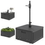 Outsunny 3-in-1 Outdoor Umbrella Base with Wheels, Side Table, Planter Box, 175lbs Heavy Duty Patio Umbrella Stand, Black
