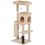 PawHut 52 Inch Cat Tree with Scratching Posts, Cat Bed, Condo, Grooming Brush, Jumping Platforms, Toy Balls, Anti-tip Kit