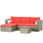 Outsunny 3pcs Modern Rattan Sofa Set, Wicker Patio Furniture Set with Coffee Table, Cushions, Pillows