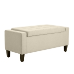 HOMCOM Storage Ottoman Bench Linen-Touch Fabric Tufted Chest Footstool with Flipping Top, Beige