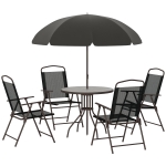 Outsunny 6 Pieces Outdoor Dining Set for 4 with Umbrella Patio Outdoor Furniture Set with Round Table 4 Folding Chairs Black