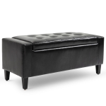 HOMCOM Storage Ottoman Bench, PU Leather Upholstered Bench with Tufted Design, Black