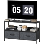 HOMCOM TV Stand with Charging Station, TV Table with 2 Foldable Linen Drawers and Open Shelf for 47 Inch Television, Black