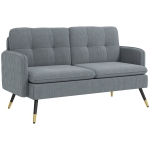 HOMCOM 55" Loveseat Sofa, Corduroy Love Seat w/ S spring, Steel Legs and Button Tufting, Small Couch for Living Room, Dark Grey