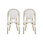 Set of 2 French Bistro Chairs with PE Rattan and Aluminium Frame, Outdoor Chairs with Bamboo Print Finish, 18.5'' L x 21.5'' W x 35'' H, White+Grey