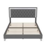 Queen Size Bedroom Set with Upholstered Platform Bed, LED Lights and 2 Nightstands, Bed for Living Room, 84" L x 64" W x 46" H, Gray