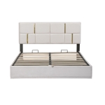 Queen Size Upholstered Platform Bed with Hydraulic Storage, MDF and Plywood Frame, Bed Frame for Living Room, 85" L x 64.5" W x 41" H, Beige