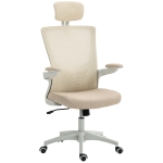 HOMCOM Ergonomic Office Chair, Swivel Desk Chair with Adjustable Lumbar Support, Headrest and Height, Flip-up Armrests, Beige