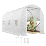 Outsunny 11.5x6.6x6.6ft Walk-in Tunnel Greenhouse Portable Garden Plant Growing Warm House with Door and Ventilation Window, White
