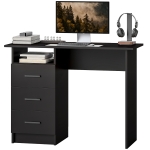 HOMCOM Computer Desk with Storage, 39" Home Office Desk with 3 Drawers nad Open Shelf, Writing Table for Bedroom, Black