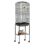 PawHut 60" Metal Indoor Bird Cage Starter Kit with Detachable Rolling Stand, Storage Basket, and Accessories, Black