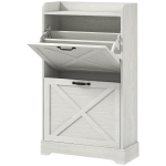 HOMCOM Slim Shoe Storage Cabinet, Farmhouse Shoe Cabinet with 2 Flip Drawers, Adjustable Shelves for 8 Pairs, Distressed White