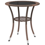 Outsunny Outdoor Rattan Dining Table, Patio Wicker Round Coffee Table with 2-Tier Storage Shelf, Brown