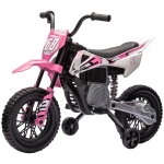 Qaba 12V Kids Dirt Bike, Electric Motorcycle with Twist Grip Throttle, Training Wheels, Rear Suspension & Music, Pink