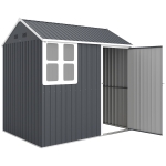 Outsunny 7' x 5.5' Metal Garden Storage Shed, Outdoor Tool Storage House with Lockable Door, Vents, Sloped Roof, Dark Grey