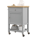 HOMCOM Kitchen Cart on Wheels, Rolling Kitchen Island Cart with Wood Top, Towel Rack, Drawer and Shelf for Dining Area, Grey