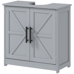 HOMCOM Farmhouse Pedestal Sink Storage Cabinet, Bathroom Sink Cabinet with 2 Barn Doors and Adjustable Shelf, Dark Gray