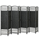 HOMCOM 8 Panel Folding Room Divider Portable Privacy Screen Wave Fiber Room Partition for Home Office Black